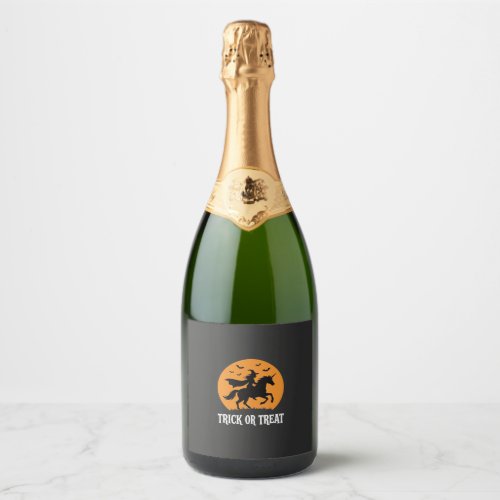 Trick or Treat Witch Unicorn Halloween Design_1 Sparkling Wine Label