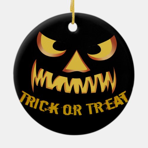 Trick or Treat with Pumpkin Face Ceramic Ornament