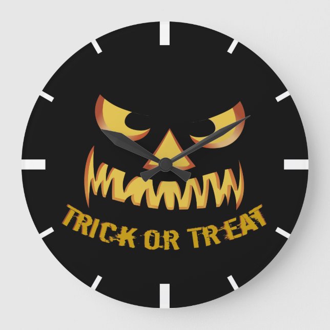 Trick or Treat with Pumpkin Face Large Clock (Front)
