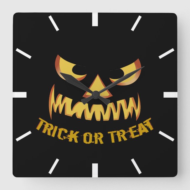 Trick or Treat with Pumpkin Face Square Wall Clock (Front)
