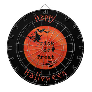 Trick or Treat with Witch & Bats on Orange Moon Dart Board
