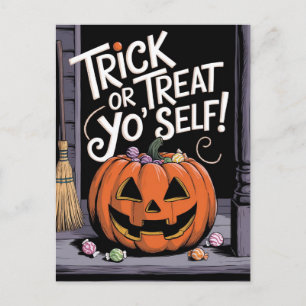 Trick or Treat Yo'Self Funny Pumpkin Halloween Postcard