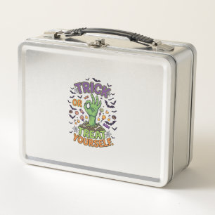 Trick Or Treat Yourself Zombie Hand Halloween Cand Metal Lunch Box