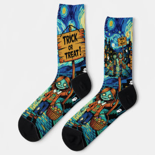 Trick or Treat Zombies – Van Gogh Starry Halloween Socks
