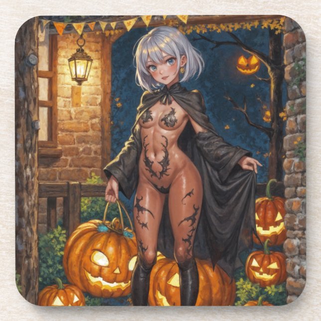 Trick or Treater, Brave Halloween Costume Girl Beverage Coaster (Front)