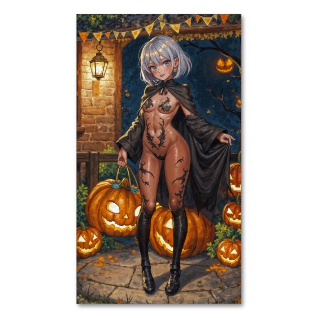 Trick or Treater, Brave Halloween Costume Girl Business Card Magnet (Front Vertical)
