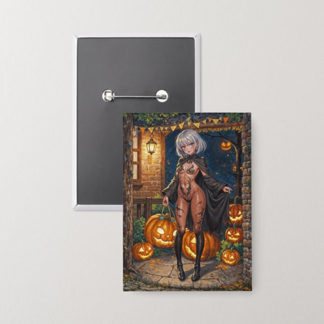 Trick or Treater, Brave Halloween Costume Girl Button (Front/Back)