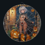Trick or Treater, Brave Halloween Costume Girl Dart Board<br><div class="desc">Sarah wasn't your average trick-or-treater. At thirty-two, she'd long outgrown the traditional Halloween costumes of ghosts and goblins. Instead, she'd crafted a unique ensemble that was equal parts mysterious and alluring. - Clad in a flowing black cape that reached her ankles, she'd painted her face and body with intricate, swirling...</div>
