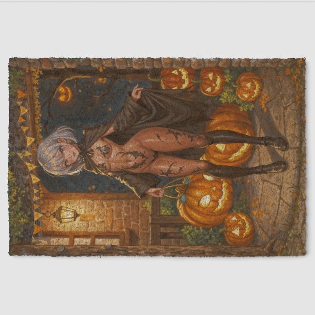 Trick or Treater, Brave Halloween Costume Girl Fiber Doormat (Front)