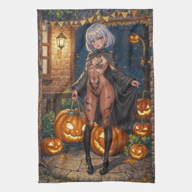 Trick or Treater, Brave Halloween Costume Girl Kitchen Towel (Vertical)