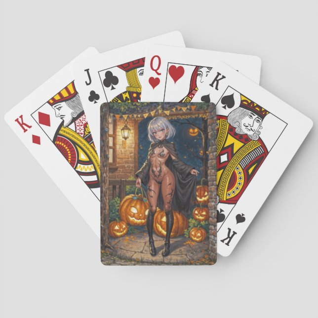 Trick or Treater, Brave Halloween Costume Girl Poker Cards (Back)
