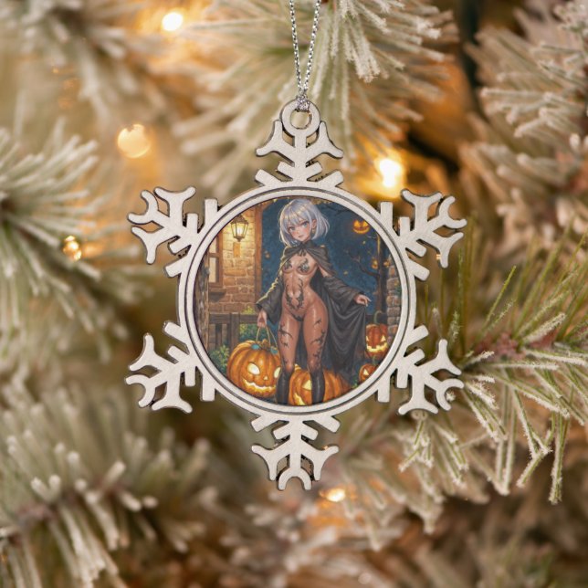 Trick or Treater, Brave Halloween Costume Girl Snowflake Pewter Christmas Ornament (Tree)