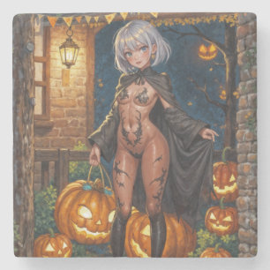 Trick or Treater, Brave Halloween Costume Girl Stone Coaster