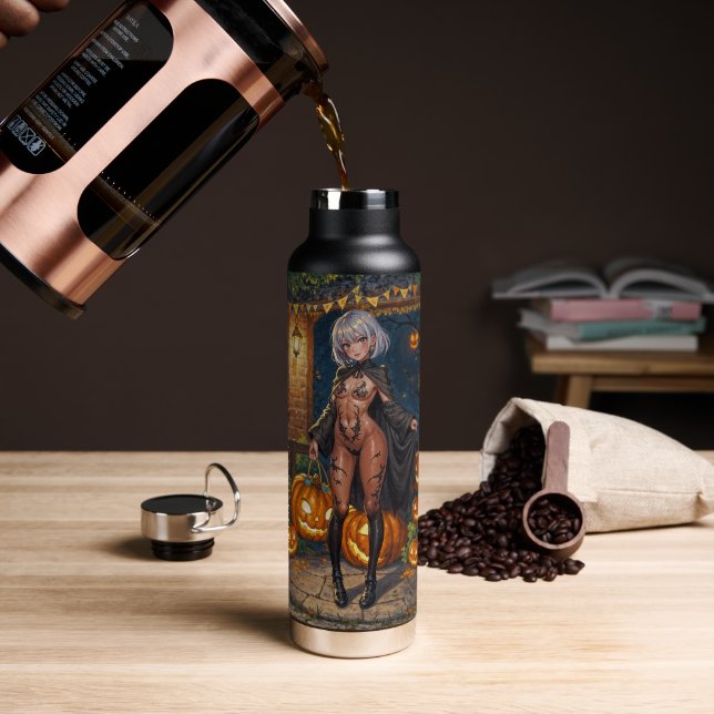 Trick or Treater, Brave Halloween Costume Girl Water Bottle (Coffee)