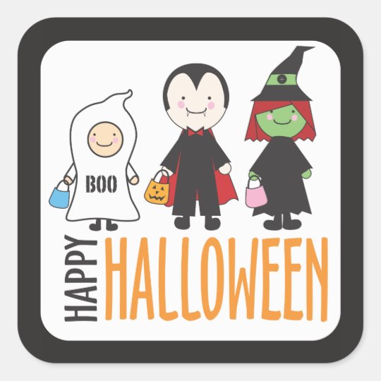 Trick or Treaters in Costume | Happy Halloween Square Sticker