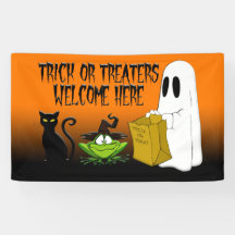 Trick or Treaters Welcome Halloween Orange Banner