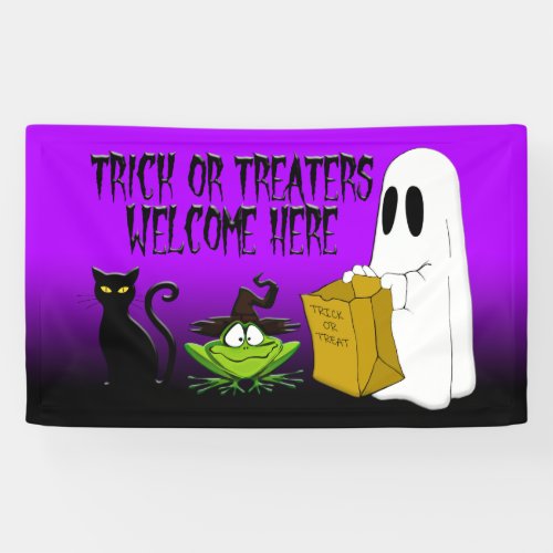 Trick or Treaters Welcome Halloween  Purpl  Banner