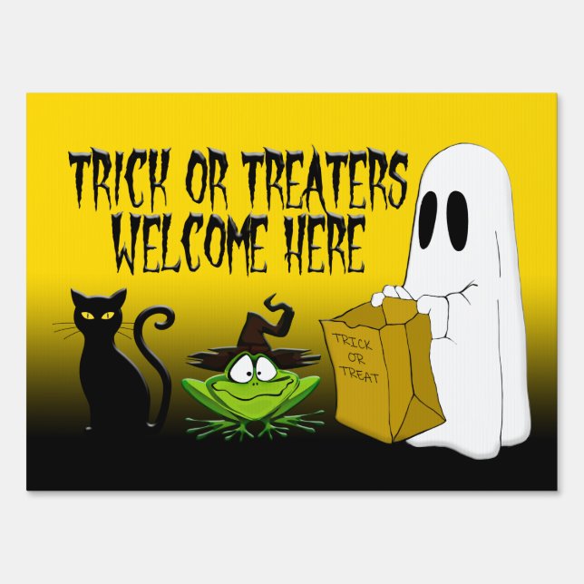 Trick Or Treaters Welcome Halloween Yard Lawn Sign (Front)