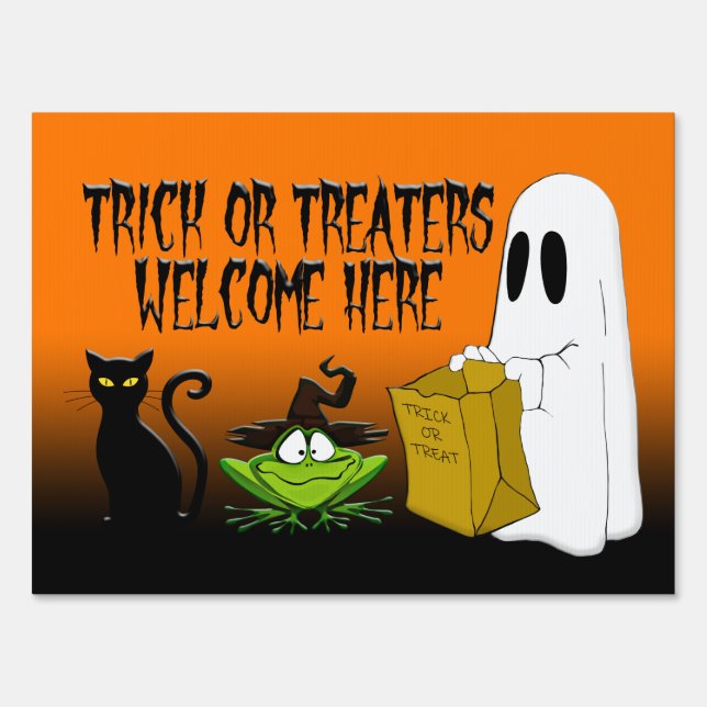 Trick Or Treaters Welcome Halloween Yard Lawn Sign (Front)