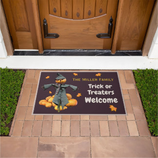 Trick or Treaters Welcome Pumpkin Scarecrow Doormat