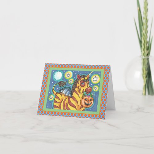 TRICK OR TREATING BAT WING ZEBRA CUTE HALLOWEEN CARD