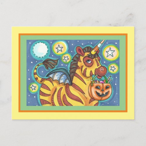 TRICK OR TREATING BAT WING ZEBRA HALLOWEEN CANDY POSTCARD