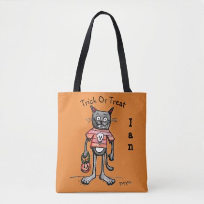 Trick Or Treating Black Cat Halloween Tote