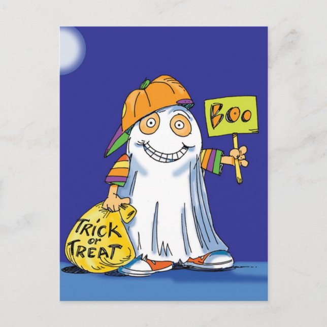 Trick-or-Treating Ghost - Halloween Postcard (Front)