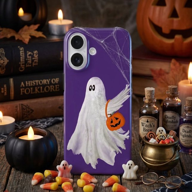 Trick Or Treating Ghost With Pumpkin Candy Bucket Case-Mate iPhone Case (Creator Uploaded)