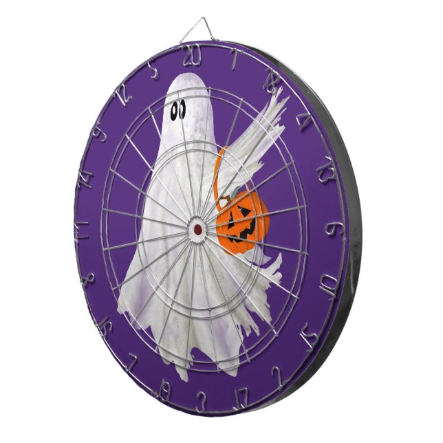 Trick Or Treating Ghost With Pumpkin Candy Bucket Dart Board (Front Right)
