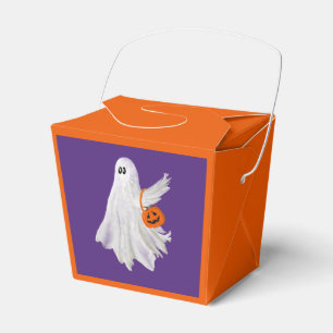 Trick Or Treating Ghost With Pumpkin Candy Bucket Favor Boxes
