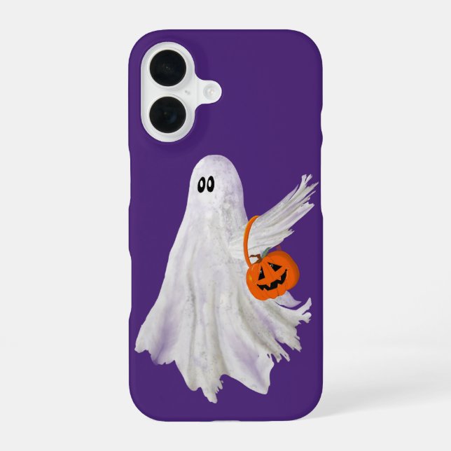 Trick Or Treating Ghost With Pumpkin Candy Bucket Iphone Case (Back)