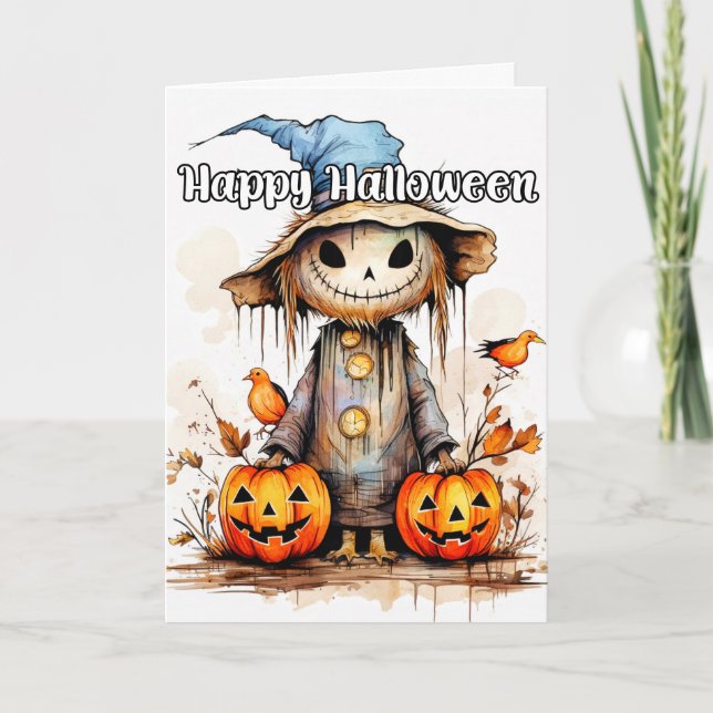 Trick Or Treating Halloween Scarecrow Card (Front)