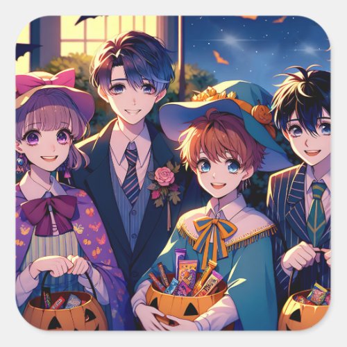 Trick or Treating Kids in Costumes Halloween Square Sticker