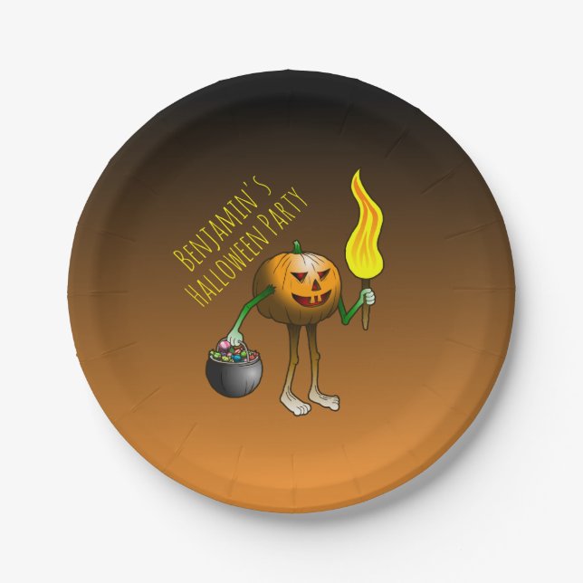 Trick or Treating Pumpkin Paper Plates (Front)