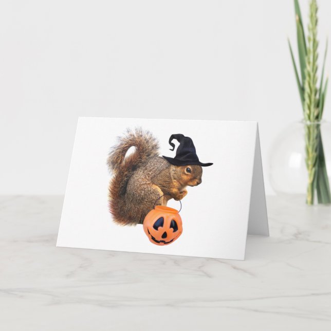 Trick or Treating Squirrel Halloween Card (Front)