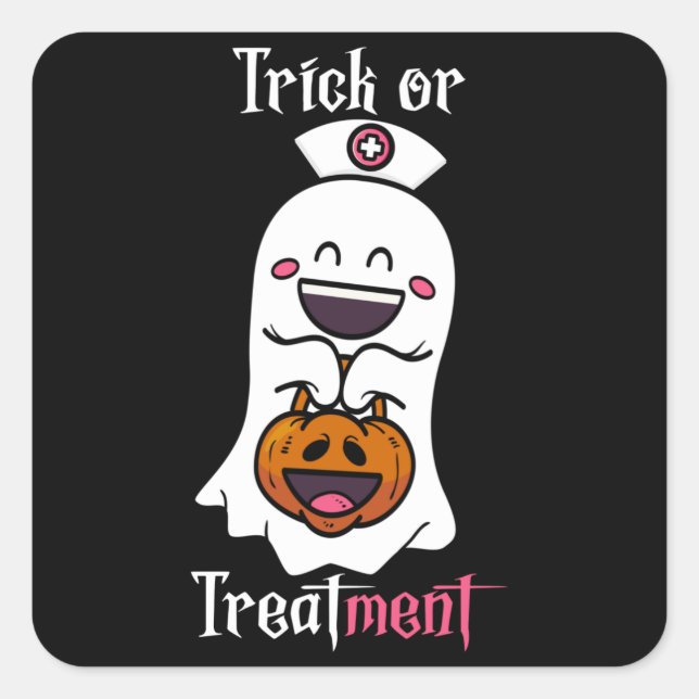 Trick or Treatment Funny Ghost Nurse Halloween Square Sticker (Front)