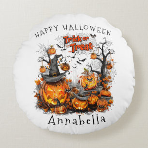 Trick or Treats I Halloween Pumpkin Round Pillow