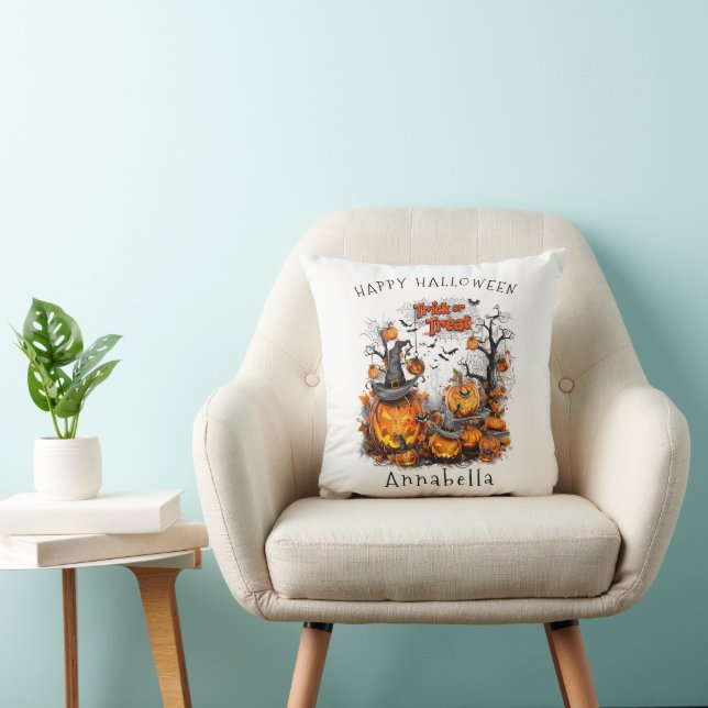 Trick or Treats I Halloween Pumpkin Throw Pillow (Chair)