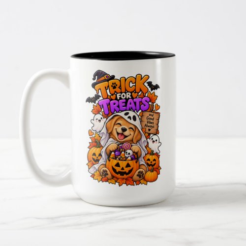 Trick or Treats More Treats Cute Halloween Puppy  Two-Tone Coffee Mug