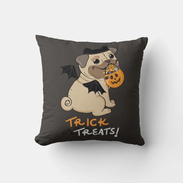 Trick or Treats Pug Costume Throw Pillow (Front)
