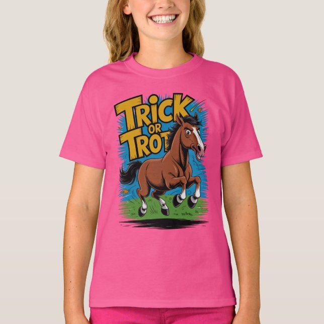 Trick or Trot Horse Design for Equestrian Fans T-Shirt (Front)