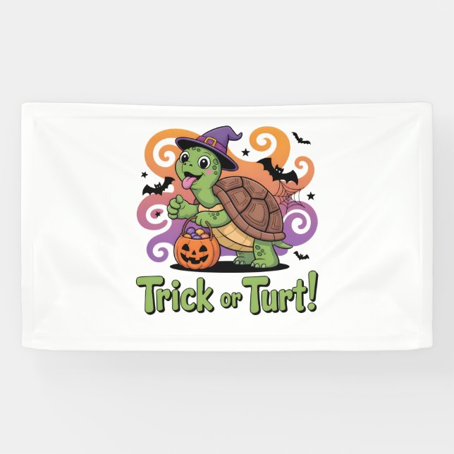 Trick or Turt Funny Turtle Halloween Banner (Horizontal)