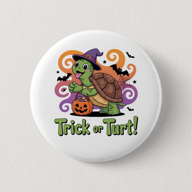 Trick or Turt Funny Turtle Halloween Button (Front)