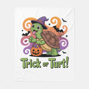 Trick or Turt Funny Turtle Halloween Fleece Blanket