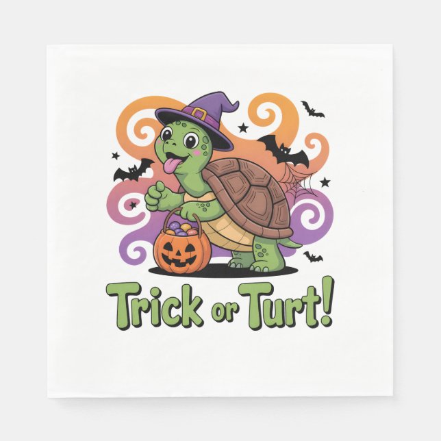 Trick or Turt Funny Turtle Halloween Napkins (Front)