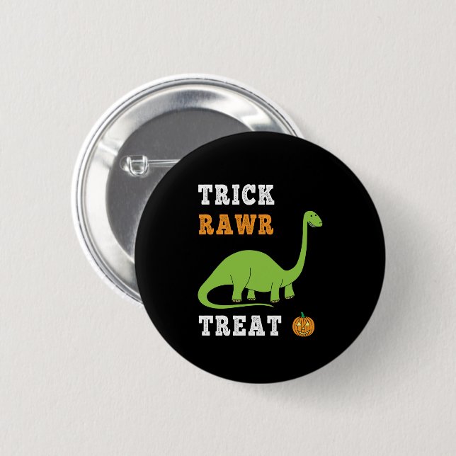 Trick Rawr Treat Cute Halloween Brontosaurus Dino Button (Front & Back)