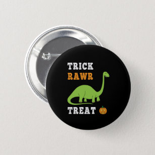 Trick Rawr Treat Cute Halloween Brontosaurus Dino Button