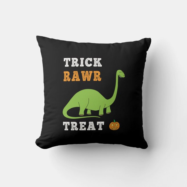Trick Rawr Treat Cute Halloween Brontosaurus Dino Throw Pillow (Front)