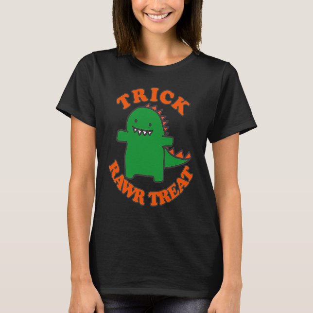 Trick Rawr Treat Cute Halloween Dinosaur Kids Boys T-Shirt (Front)